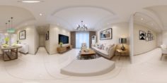 Panoramic Modern Style Living Room Restaurant Space 62 3D Model