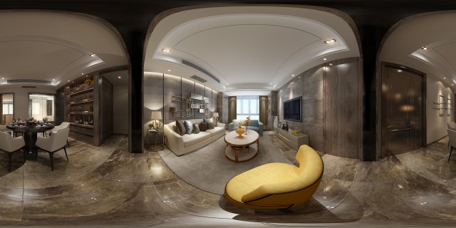 Panoramic Modern Style Living Room Restaurant Space 36 3D Model
