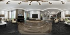 Panoramic Modern Style Living Room Restaurant Space 70 3D Model