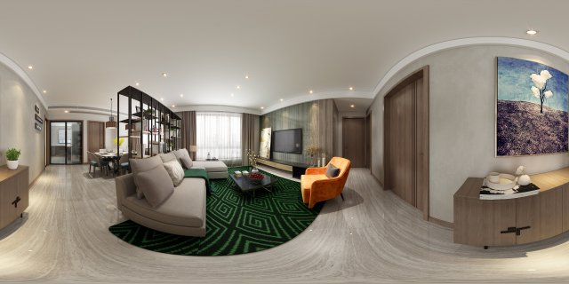 Panoramic Modern Style Living Room Restaurant Space 39 3D Model