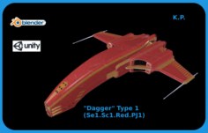 Space Ship Dagger Type 1 Se1-Sc1-Red-PJ1 3D Model
