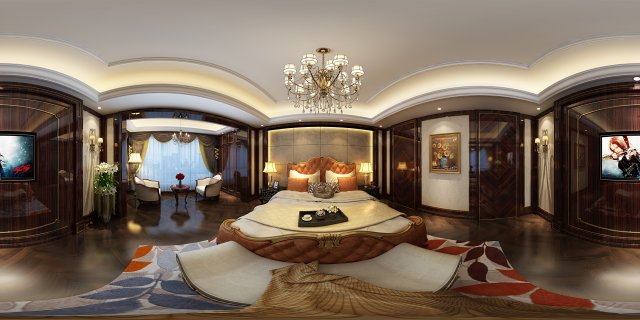 Panorama 360 neoclassical style family bedroom space 01 3D Model