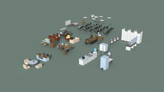 Low Poly Office Interior Set 3D Model