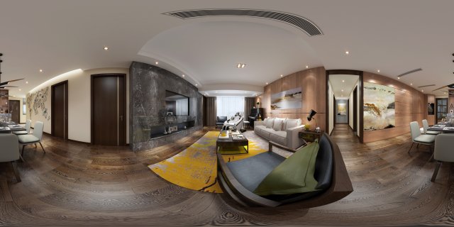 Panoramic Modern Style Living Room Restaurant Space 79 3D Model