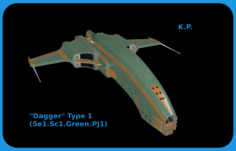 Space Ship Dagger Type 1 Se1-Sc1-Green-PJ1 3D Model