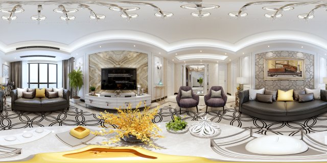 Panorama 360 neo-classical style living room restaurant 03 3D Model