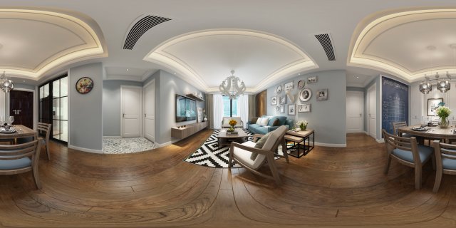 Panoramic Modern Style Living Room Restaurant Space 83 3D Model
