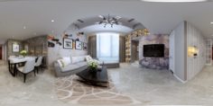 Panoramic Modern Style Living Room Restaurant Space 63 3D Model