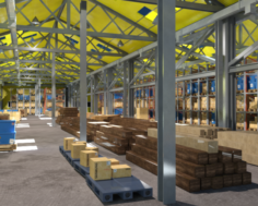 Warehouse interior and exterior whit props D model 3D Model