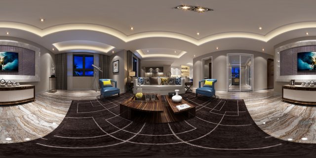 Panoramic Modern Style Living Room Restaurant Space 73 3D Model