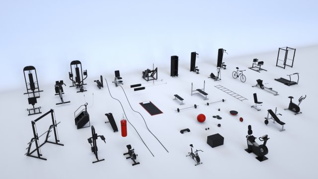 Gym Equipment Collection 47 pieces 3D Model