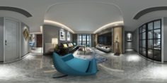 Panoramic Modern Style Family Living Room Restaurant 06 3D Model