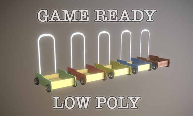 Pushing Cart Toy low poly game ready 3D Model