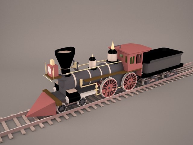 Steam Train and Caboose 3D Model