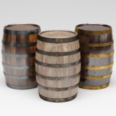 Wooden Barrels 3D Model