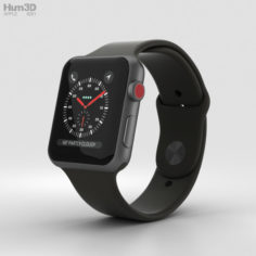 Apple Watch Series 3 42mm GPS + Cellular Space Gray Aluminum Case Black Sport Band 3D Model