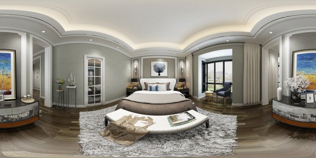 Panoramic neo-classical style family bedroom space 07 3D Model