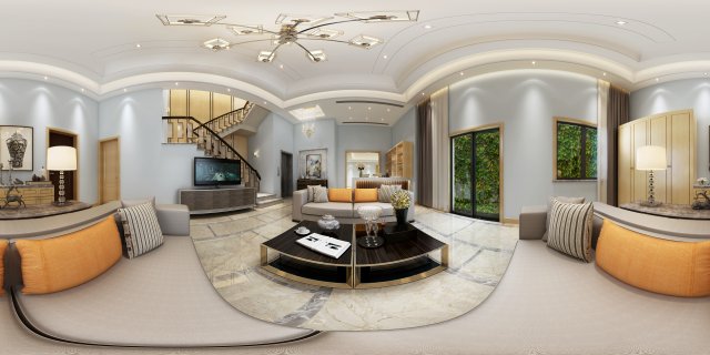 Panoramic Modern Style Family Living Room Restaurant 09 3D Model