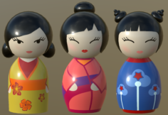 Kokeshi Japanese doll 3 3D Model