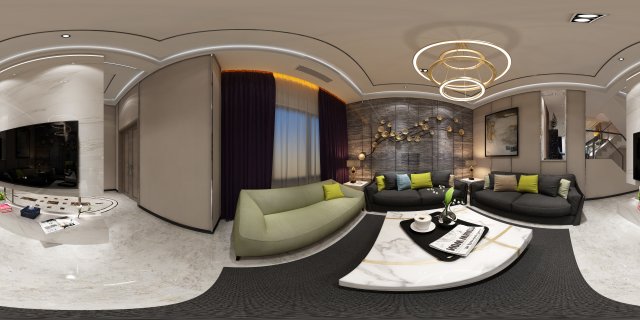 Panoramic Modern Style Family Living Room Restaurant 12 3D Model