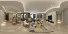 Panoramic Modern Style Living Room Restaurant Space 41 3D Model