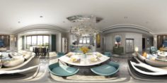 Panoramic Modern Style Living Room Restaurant Space 07 3D Model