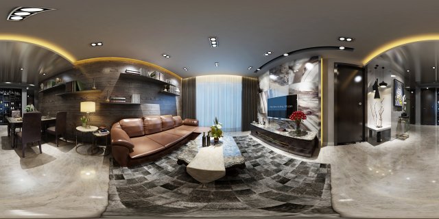 Panoramic Modern Style Living Room Restaurant Space 77 3D Model