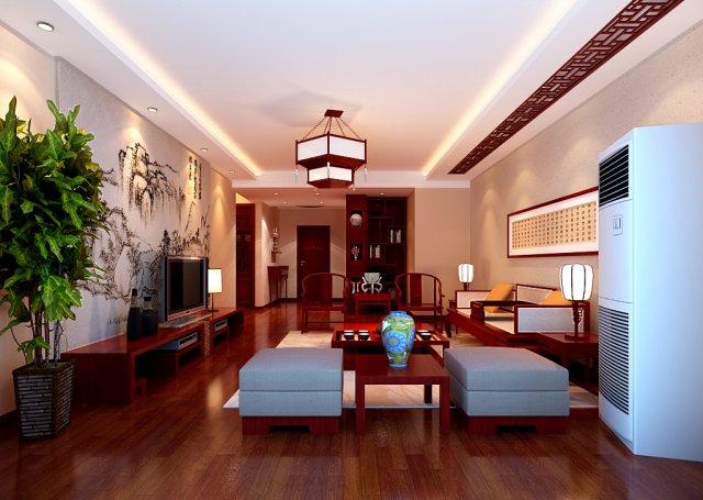 Fashionable Chinese style and vintage living room is 1860 3D Model