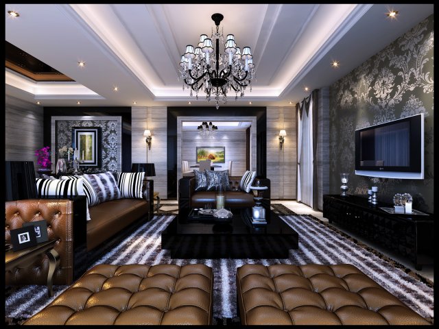 Fashionable concise European living room 1762 3D Model
