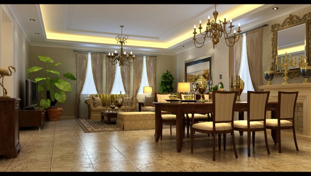 Simple and simple European style living room 1711 3D Model