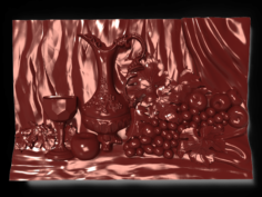 Still life wine apples and grapes Bas relief for CNC 3D Model