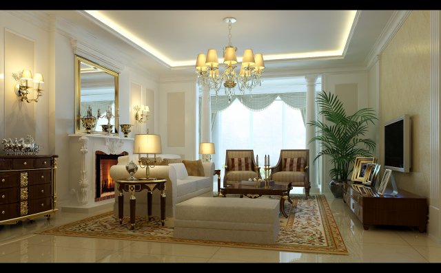 Fashionable concise European living room 1716 3D Model
