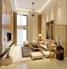 Fashionable Chinese style and vintage living room restaurant 1851 3D Model