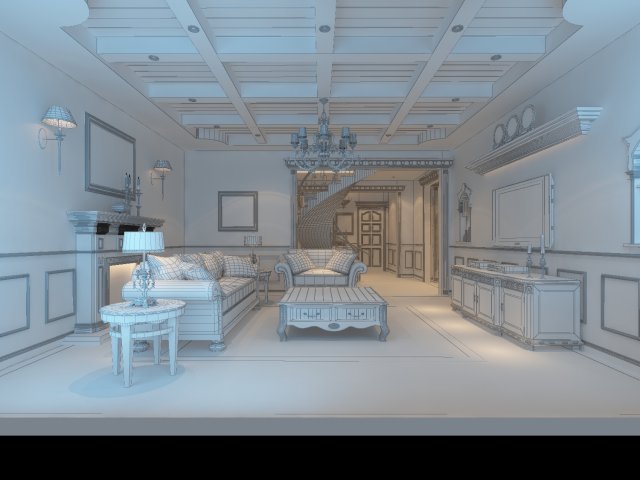 Luxury bucolic European living room 5137 3D Model