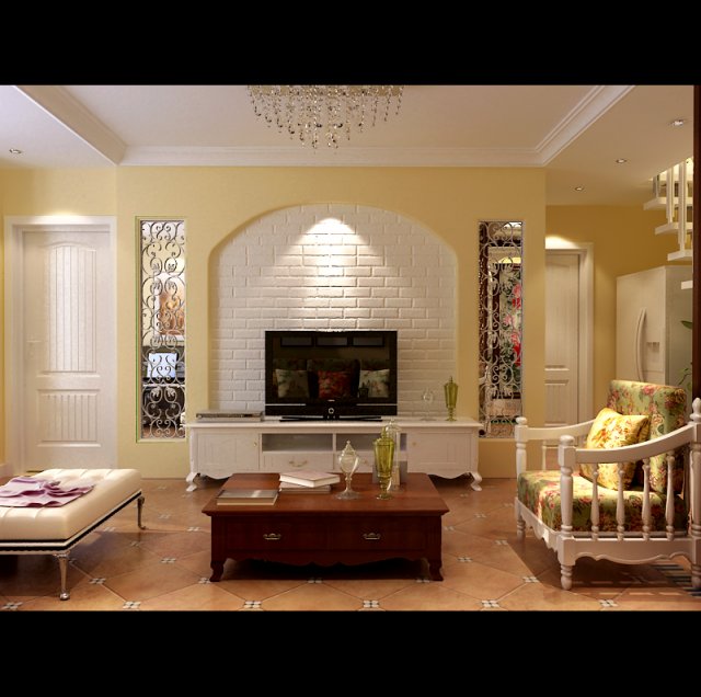 Yellow adjustable European living room 1708 3D Model