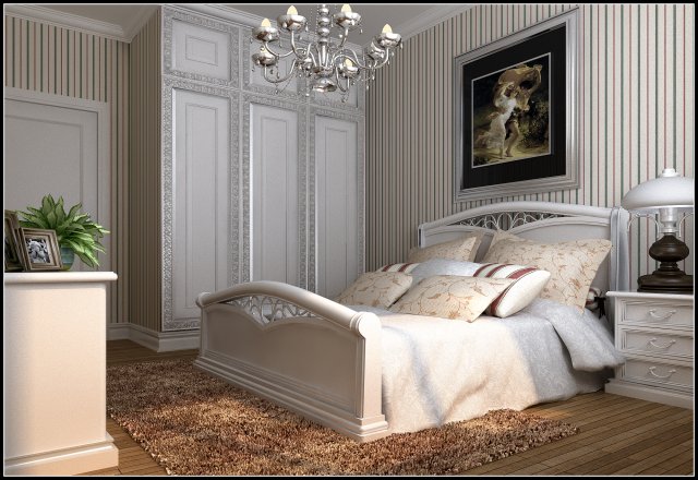 Stylish European bedroom 1868 3D Model