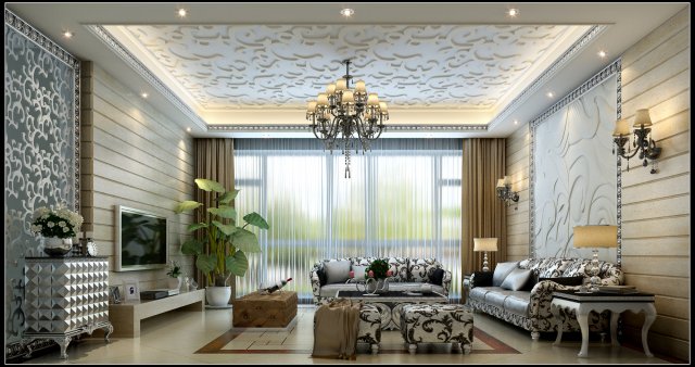 White fashion simple European living room 1732 3D Model
