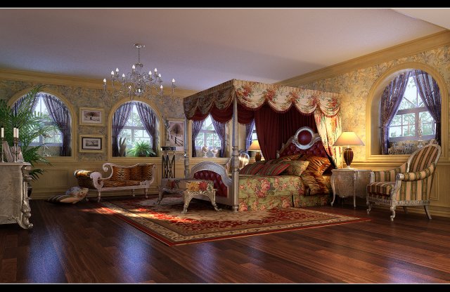 Stylish European bedroom 1846 3D Model