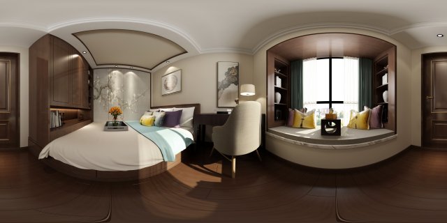 Panorama Chinese Style Family Bedroom Space 06 3D Model