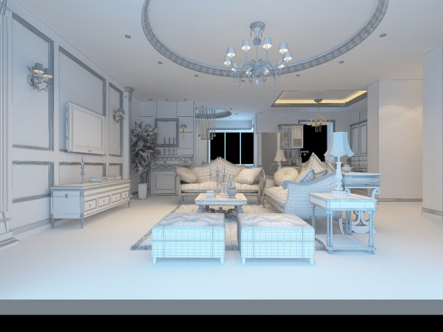 Retro European Living Room Restaurant 5130 3D Model