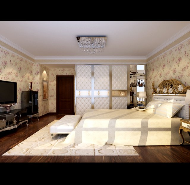Stylish European bedroom 1876 3D Model