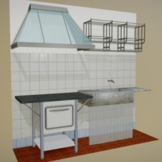 Stove, Sink, Dish drainer, Kitchen hood						 Free 3D Model