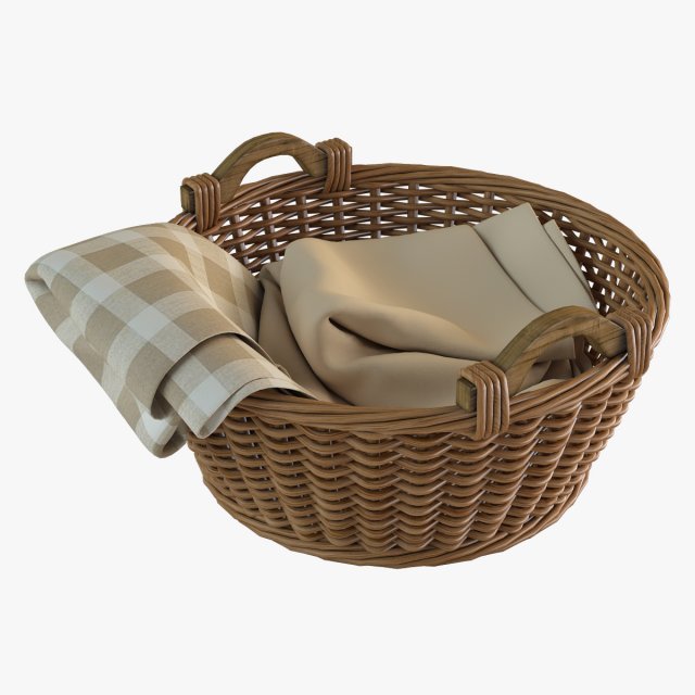 Wicker Basket 03 with Cloth 3D Model