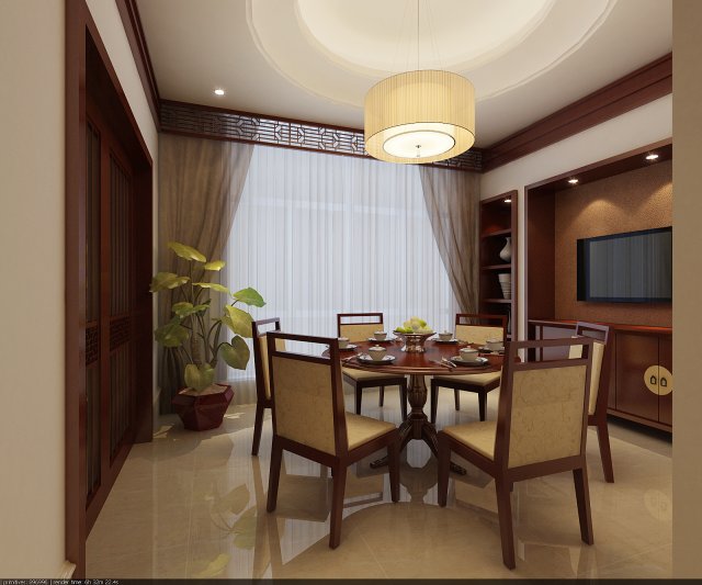 The fashionable Chinese vintage dining room is 1802 3D Model