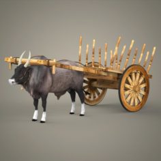 Game Ready Realistic Ox Cart 3D Model