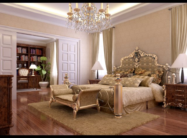 Stylish European bedroom 1843 3D Model
