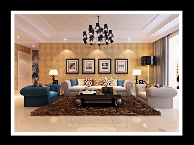 Luxurious and concise European living room 5112 3D Model