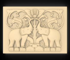Two elephants Bas relief for CNC 3D Model
