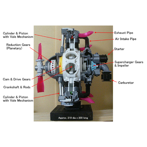 Radial Engine, 7-Cylinders, Cutaway 3D Print Model - 3DHunt.co