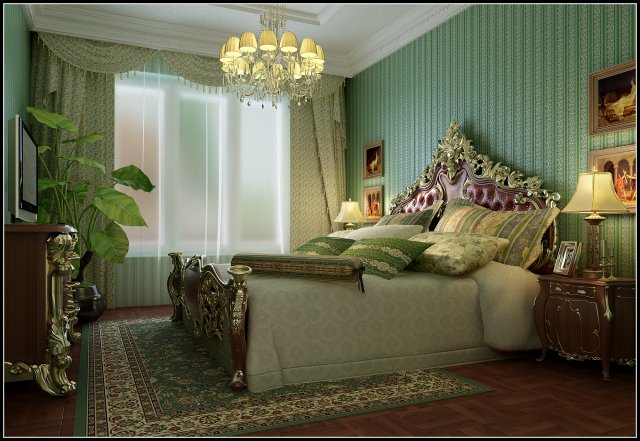 Stylish European bedroom 1869 3D Model